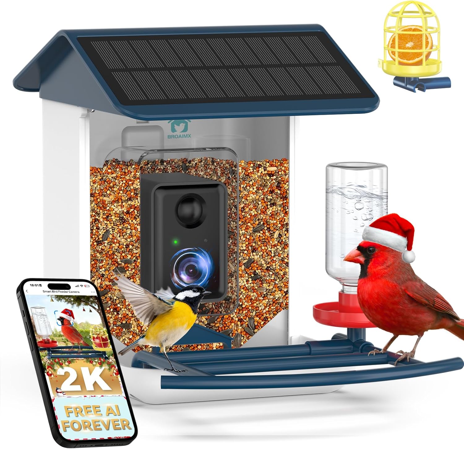 Bird Feeder with Camera-2K HD & Full Color Night Vision, Free AI Forever for 1,1...