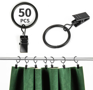 50PCS Curtain Rings with Clips - Curtain Clips Bla...