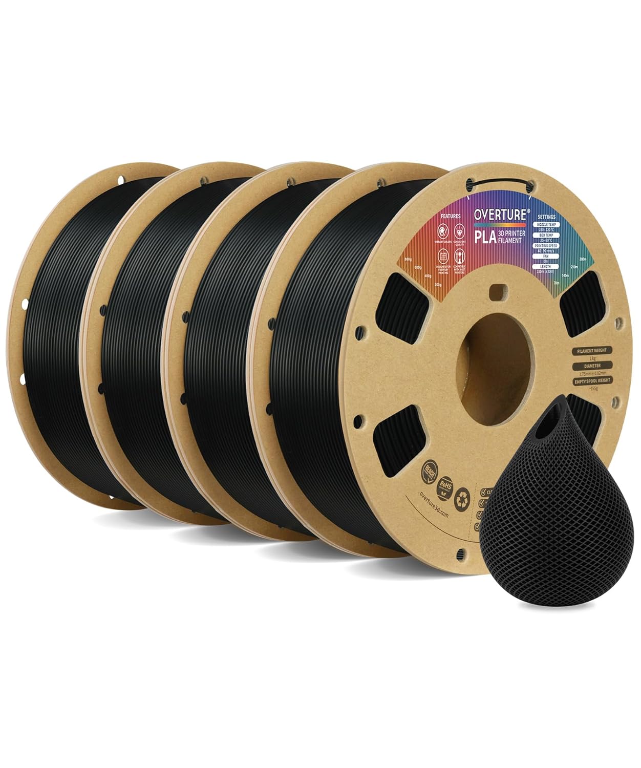 Premium OVERTURE 4KG Bundle, Special PLA Filament 1.75mm for 3D Printing, High-Q...