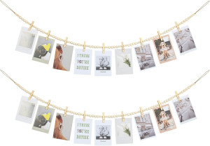 Hanging Photo Display Wall Decor, 2PCS Boho Wooden...