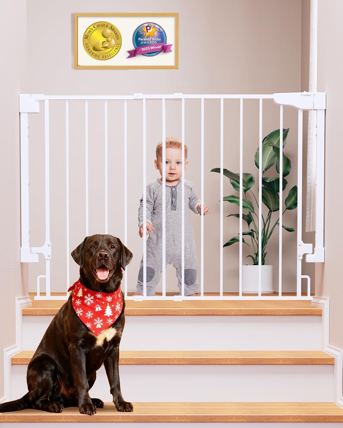 Cumbor 29.2–43" Baby Gate for Stairs, Wall-Mounted (Drill Required), Expandable...