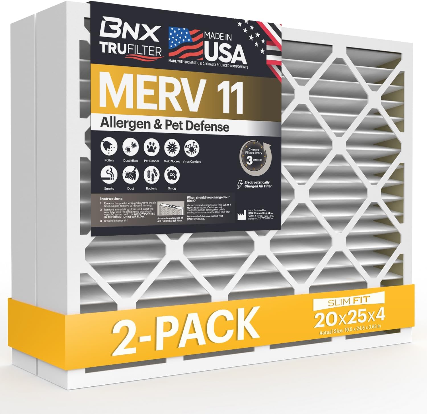 High-Quality BNX TruFilter Air Conditioner, Special MERV 11 Air Filter 2-Pack, S...