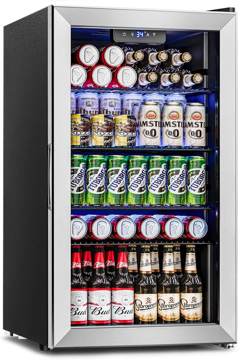 High-Quality Beverage Refrigerator Cooler, 126 Can Mini Fridge with Glass Door,...