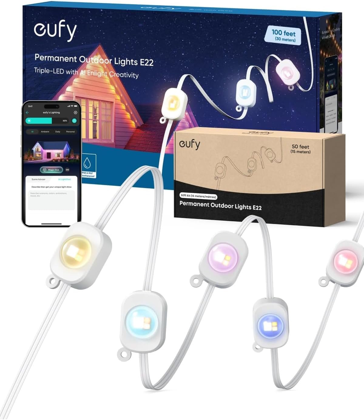 eufy Permanent Outdoor Lights E22, Special Outdoor Lights Kit with 90 Triple-LED...