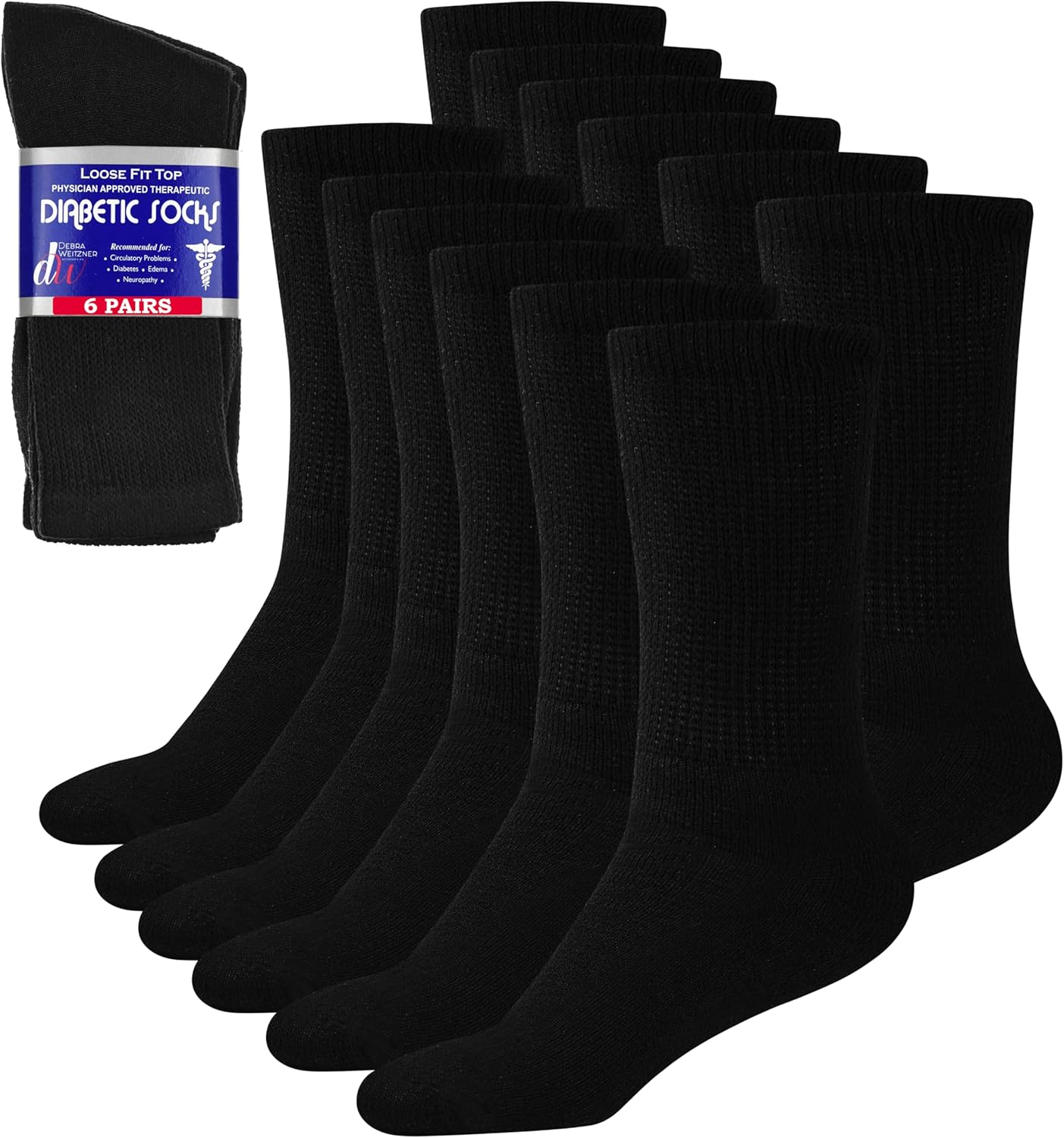 Debra Weitzner Diabetic Socks, Special Loose Fit Non-Binding Cotton Crew Socks,...