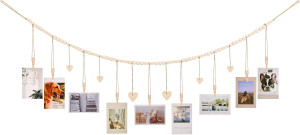 Hanging Photo Display with Clips, 9 Wood Clips, Bo...