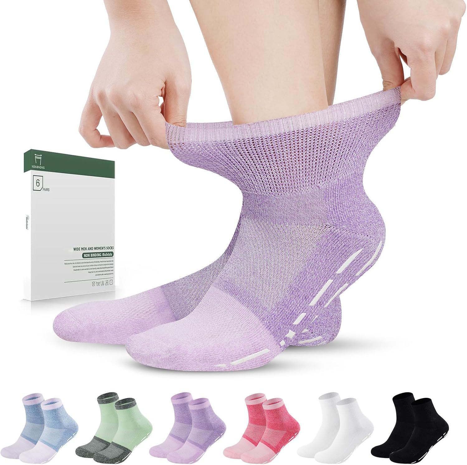 Bulinlulu Bamboo Viscose Diabetic Socks with Grippers for Men Women -6 Pairs Non...