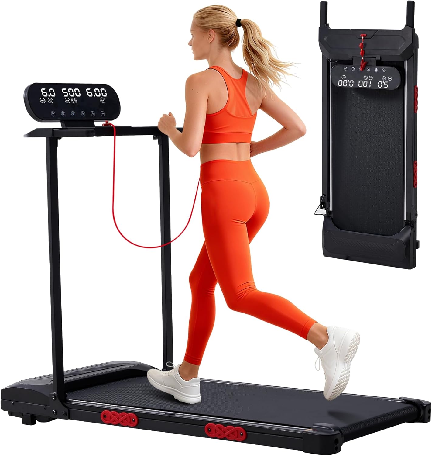 Walking Pad with Handle Bar and Incline, 3.0HP Portable Compact Walking Pads Tre...