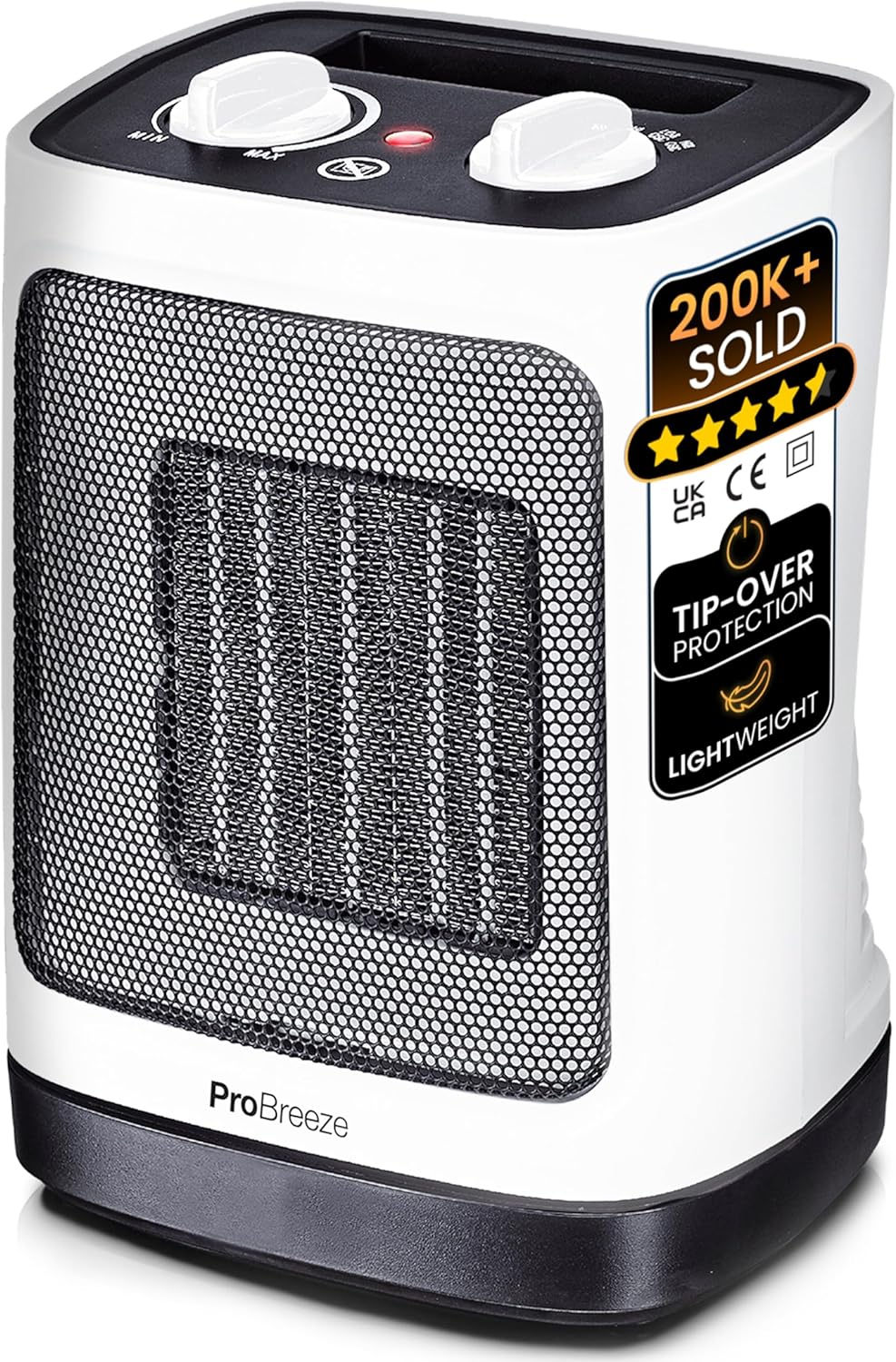 Pro Breeze 2000W Mini Ceramic Fan Heater - 3 Heat Settings & Fan Only Mode with...