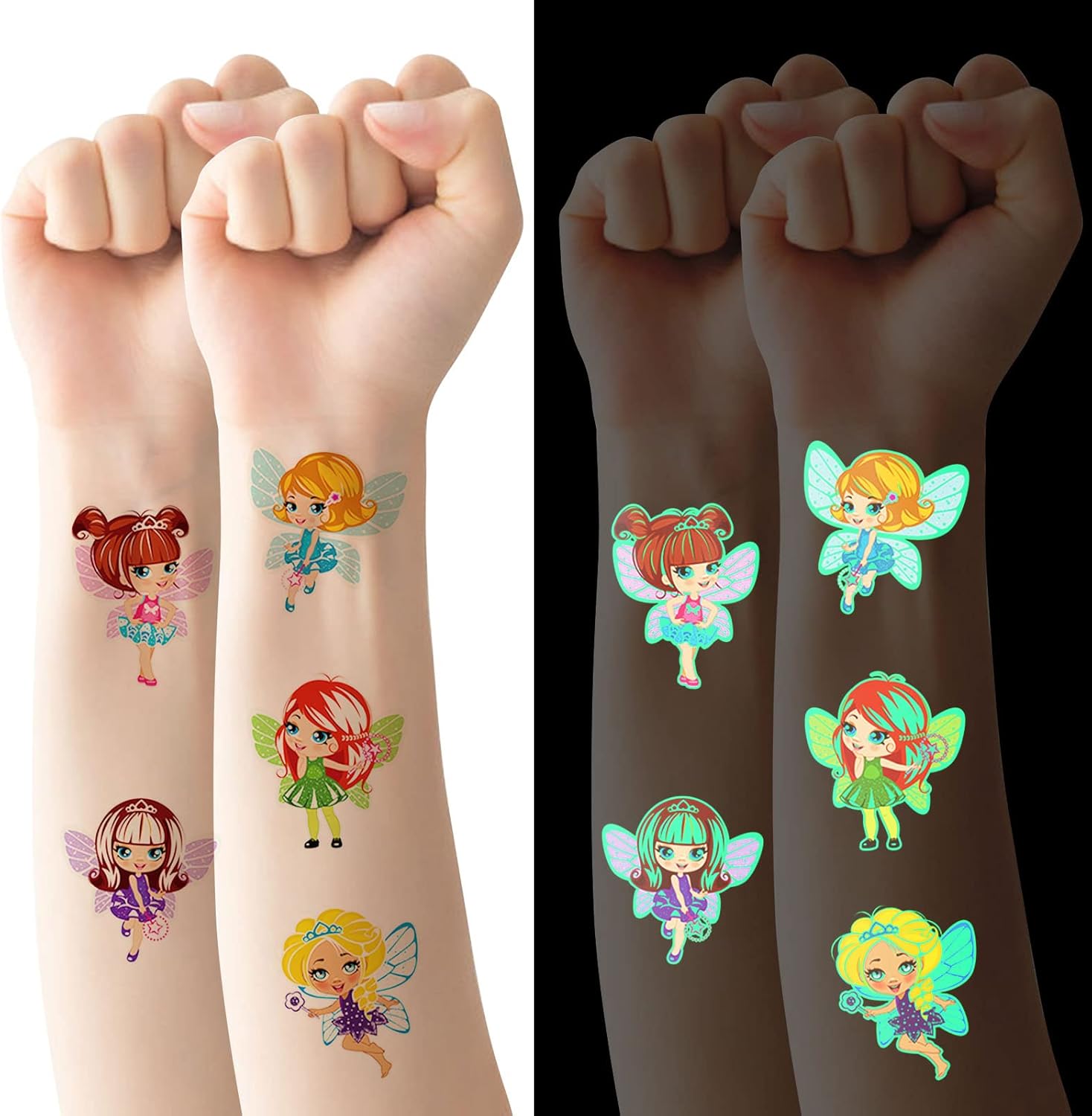 AOMIG Temporary Tattoo for Kids, 10 Sheets Glow In The Dark Cartoon Flower Fairy...
