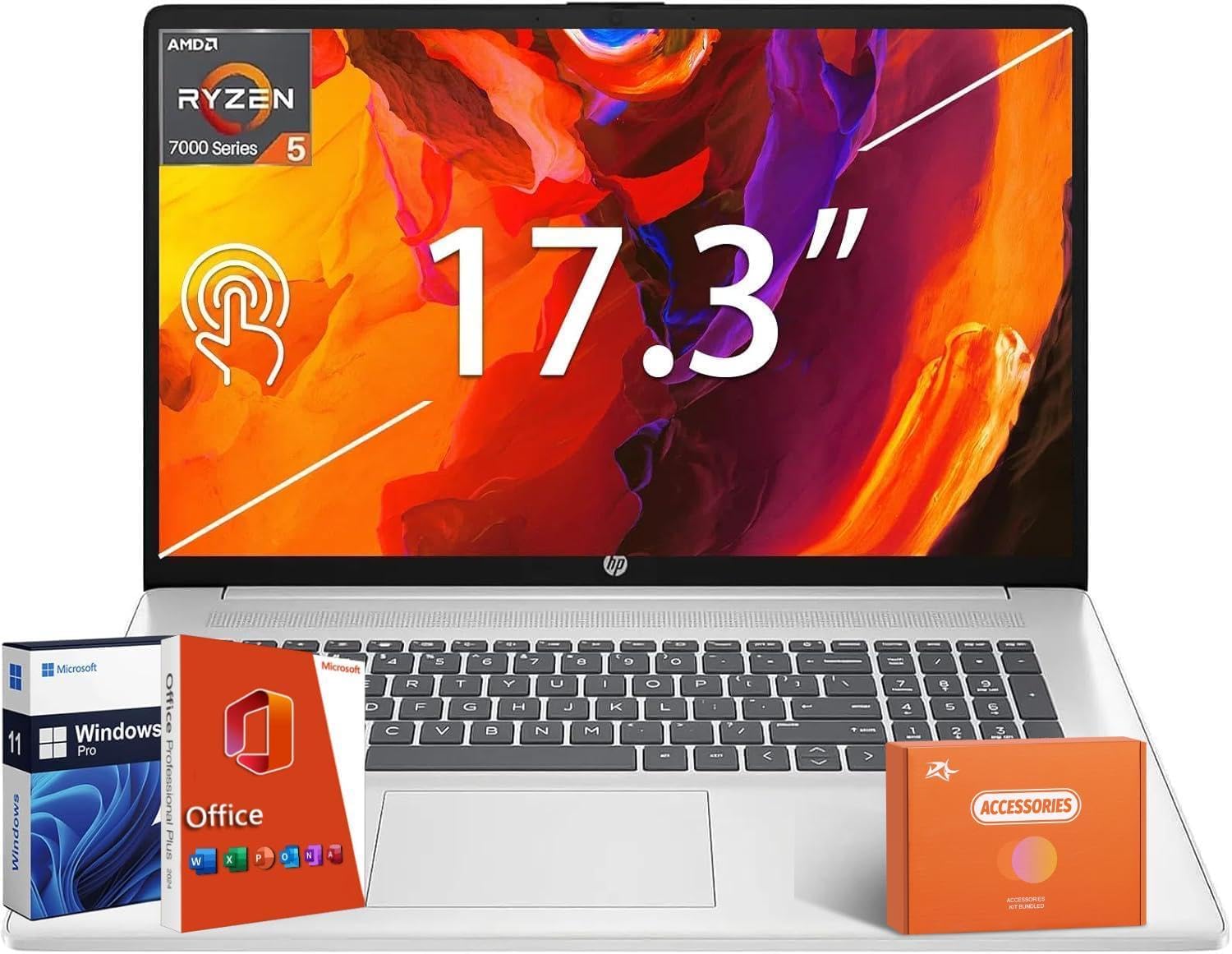High-Performance HP Business Touchscreen Laptop, Premium 17 inch AMD Ryzen 5 Lap...