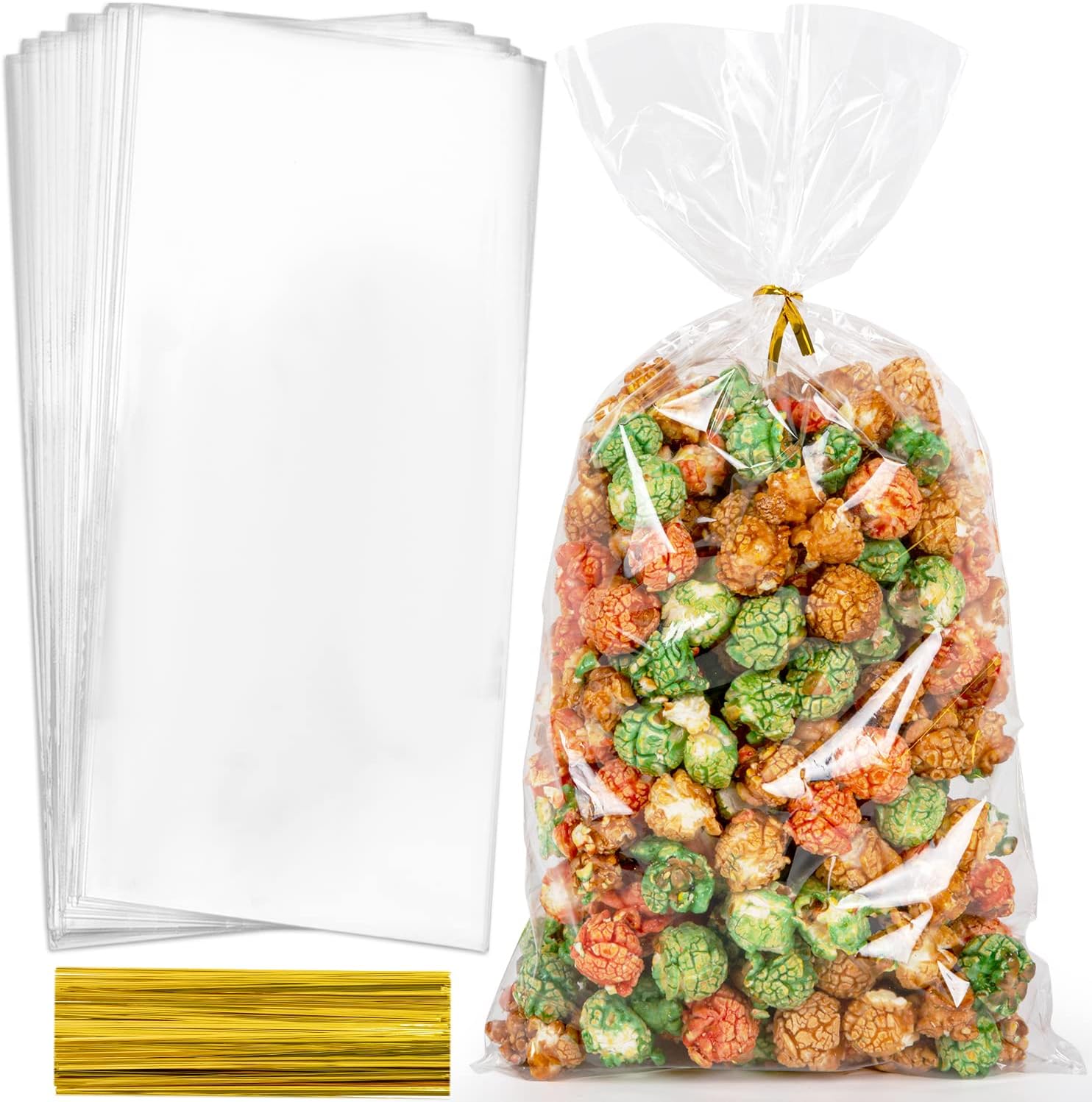 Labeol 160pcs Clear Cellophane Bags 7X14 Treat Bags with Ties Goodie Bags Clear...