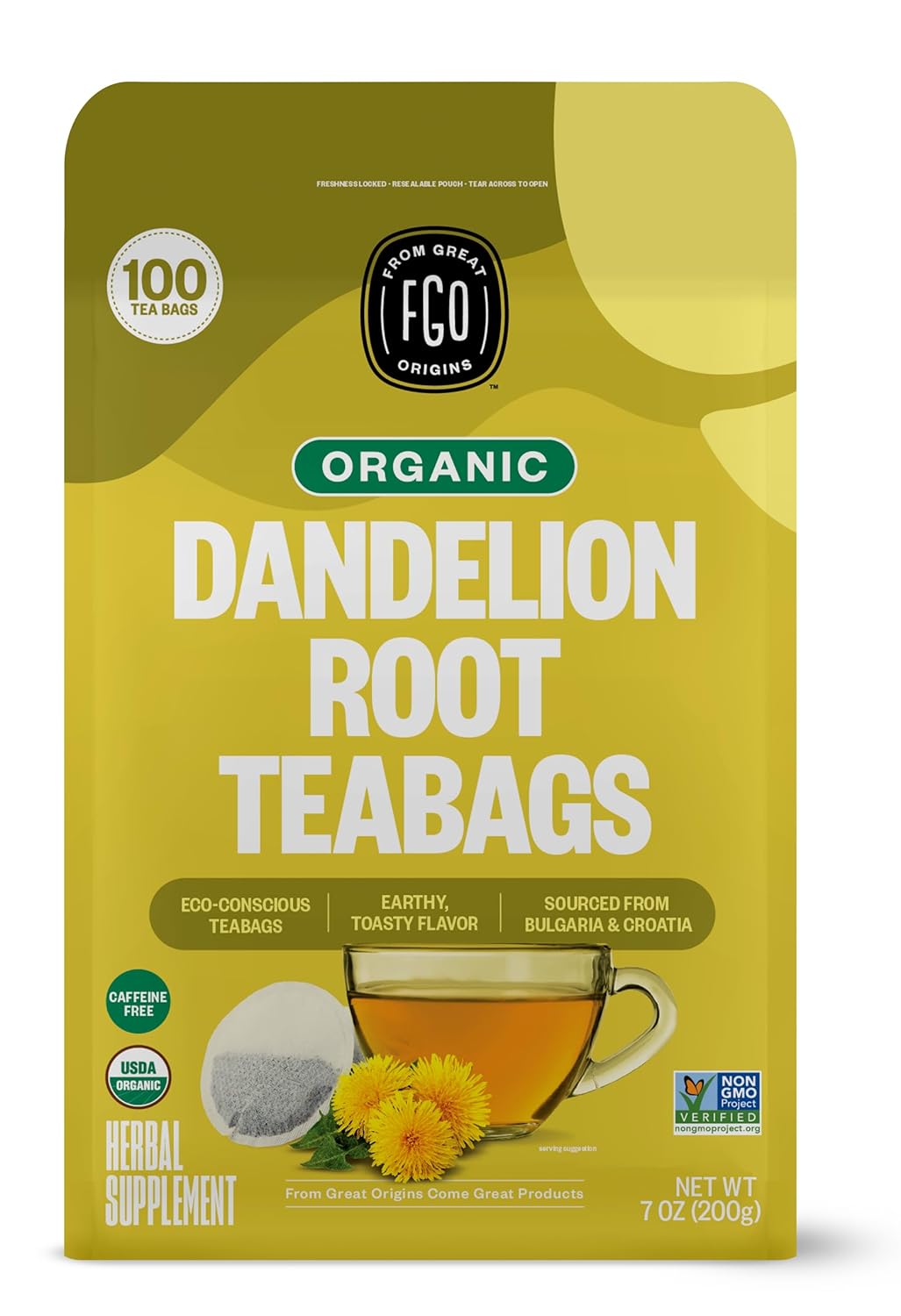 Premium FGO Organic Roasted Dandelion Root Tea, Eco-Conscious Tea with 100 Count...