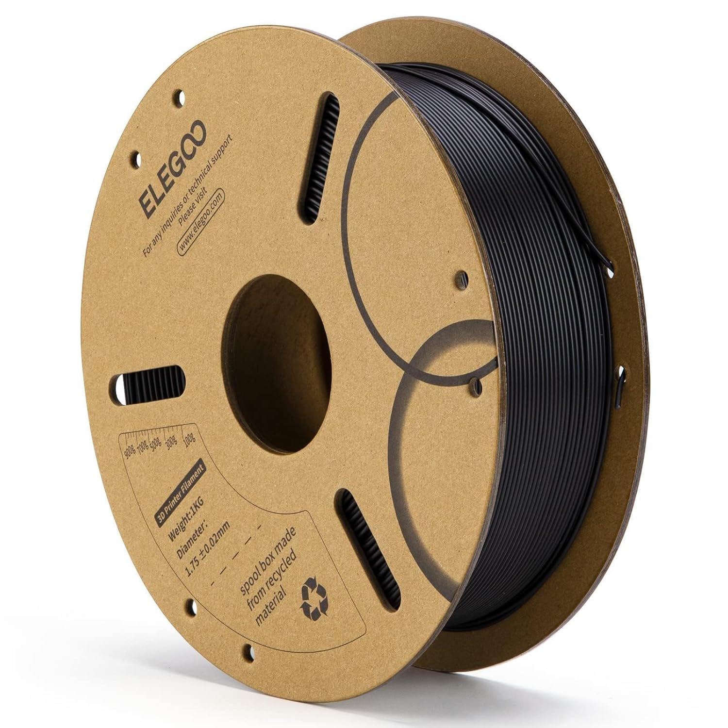 ELEGOO PLA Filament 1.75mm Black 1KG, 3D Printer Filament Dimensional Accuracy +...