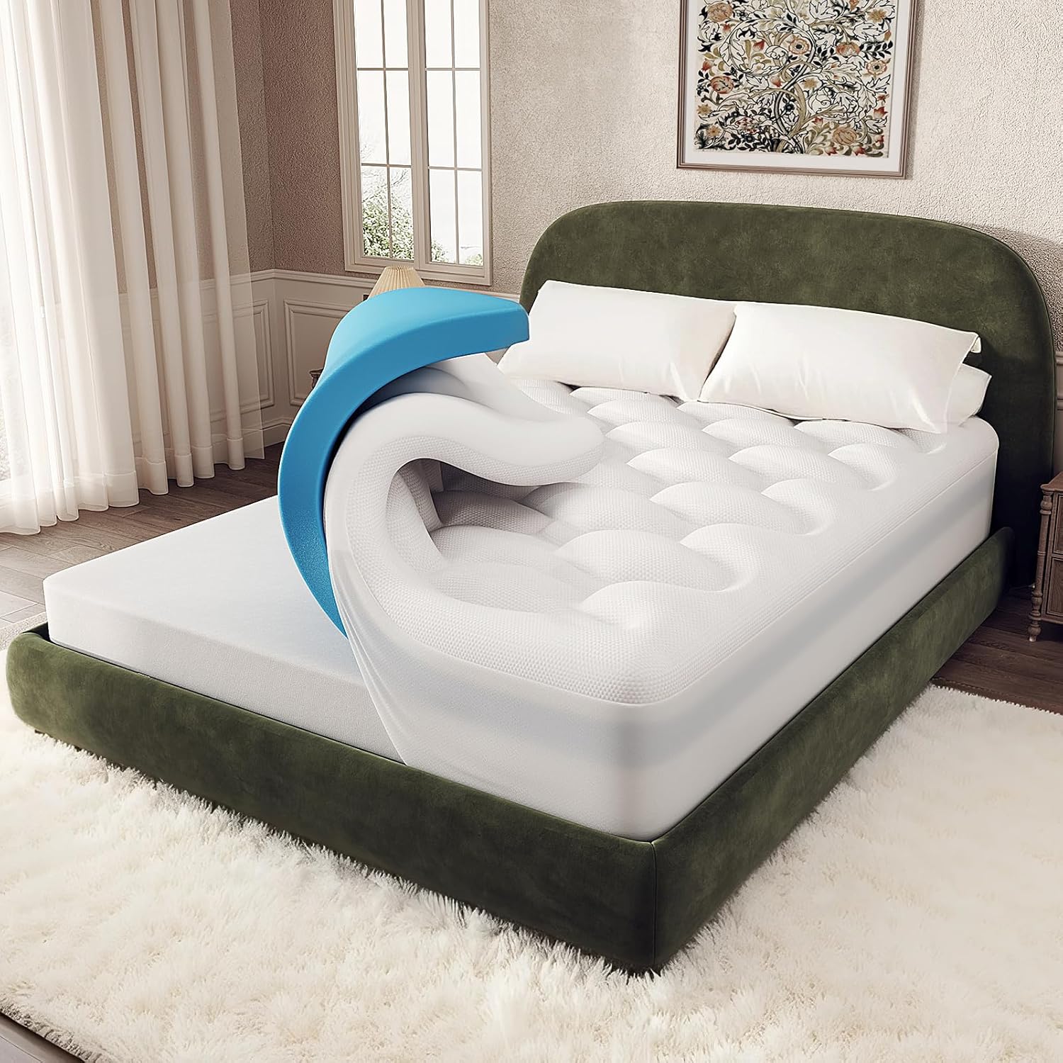 Premium OhGeni Cooling Mattress Topper, Exclusive Queen Size Dual Layer Mattress...