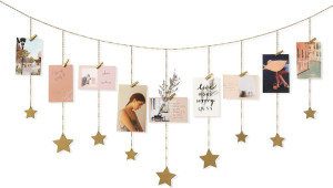 Mkono Hanging Photo Display Boho Decor Wooden Star...