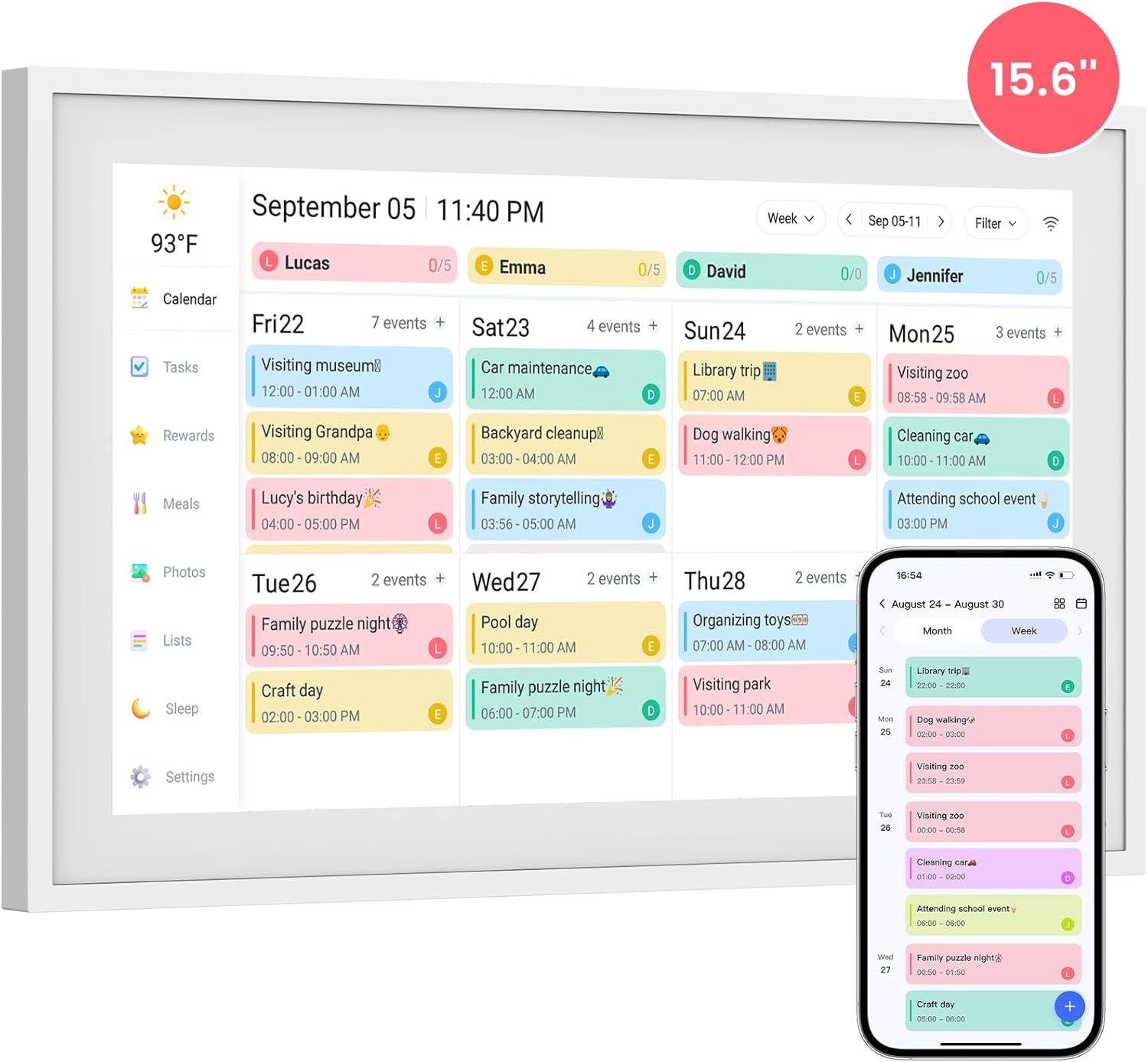 High-Quality Skyzoo 15.6-Inch Digital Calendar, Unique Schedule Organizer With C...