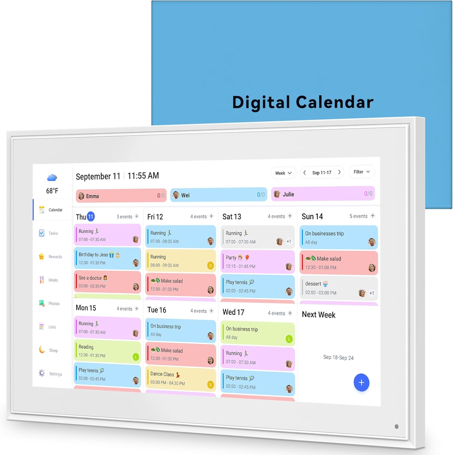 15.6 Inch Digital Calendar Wall Touch Screen Chore Chart, 32GB Electronic Calend...