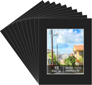 15 Pack 11x14 Black Picture Mats, Frame Mattes for...