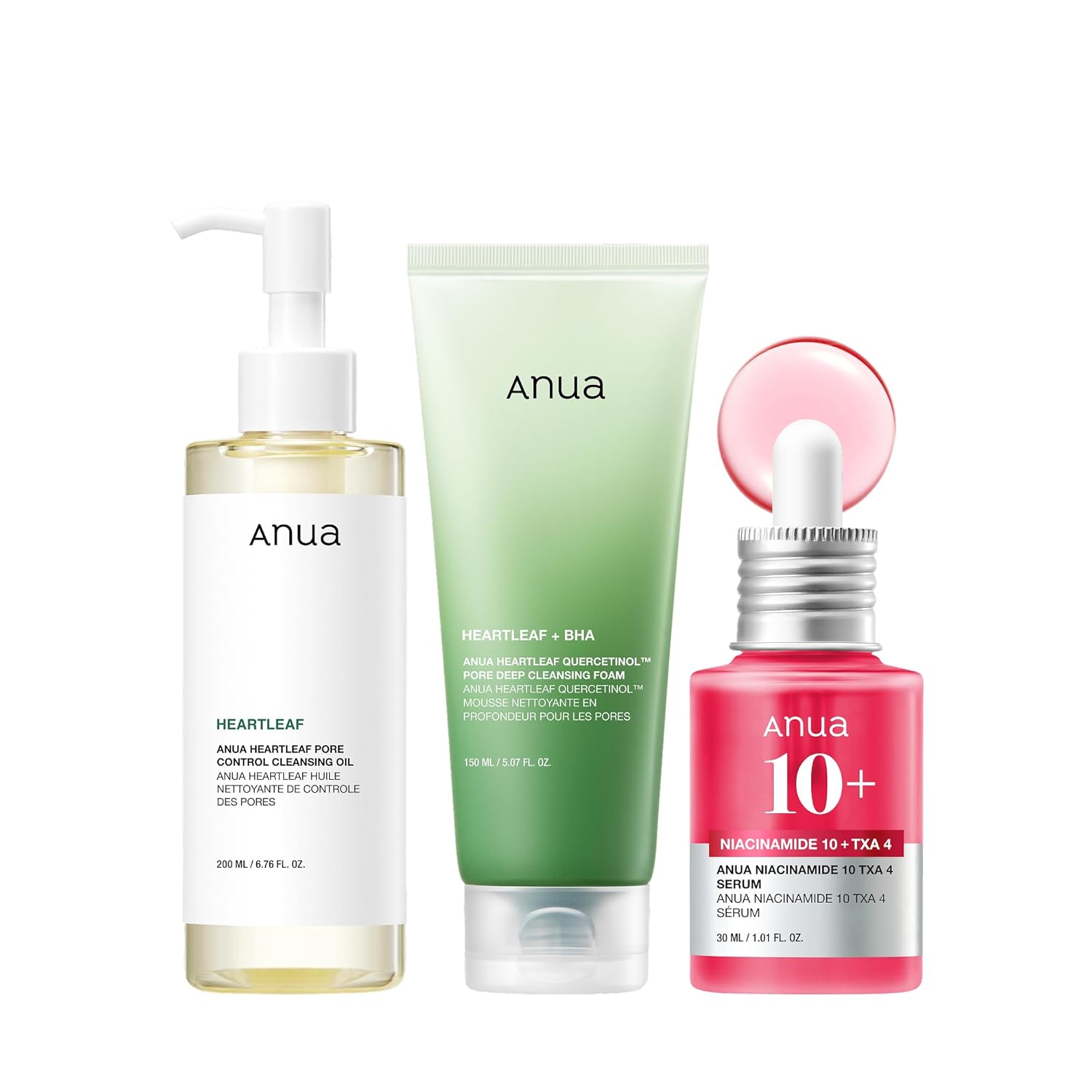 Anua 3-Step Glass Skin Beginner Set, Unique Facial Care Kit with Double Cleansin...