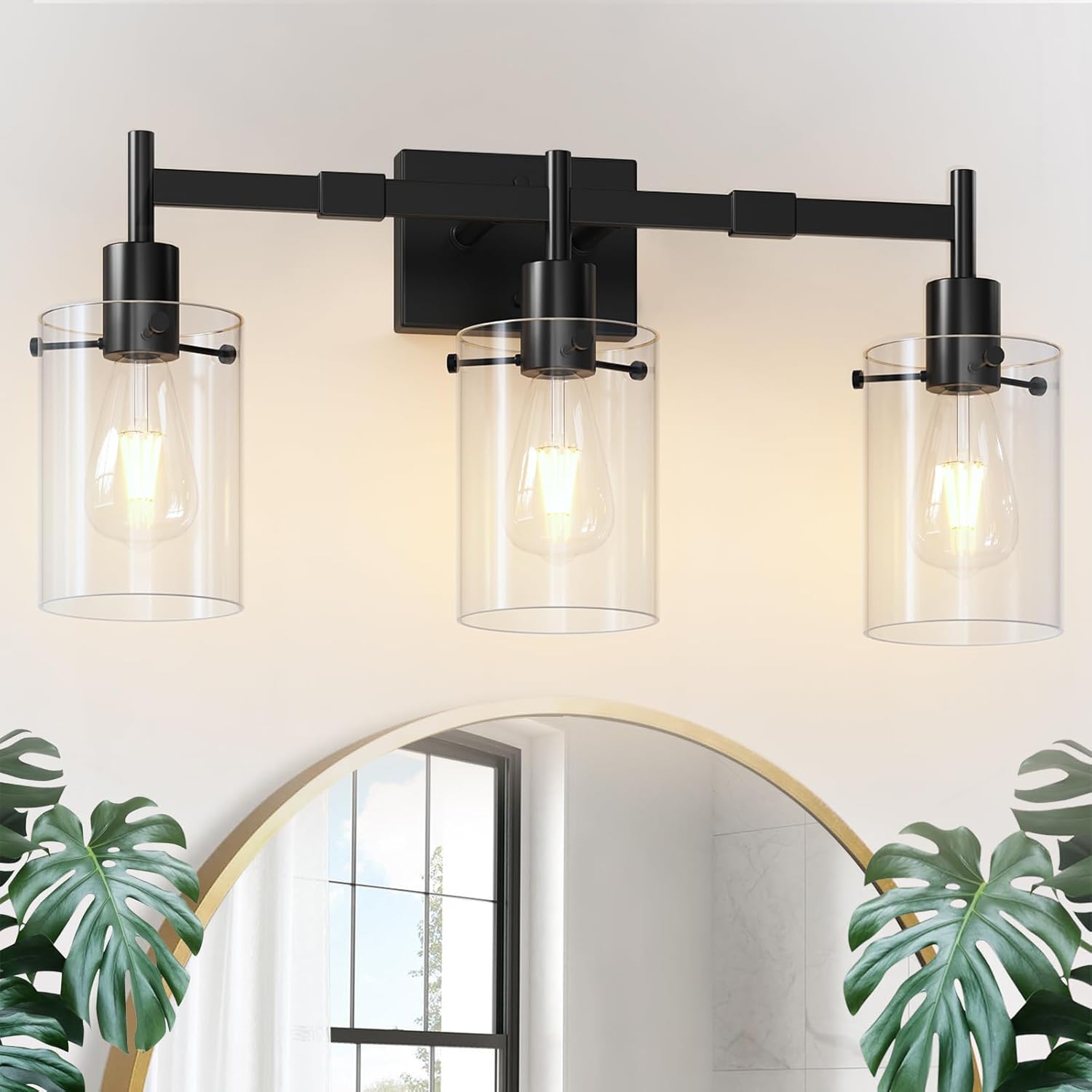 Bathroom Light Fixtures Vanity Light Over Mirror with Clear Glass Shade, Matte B...