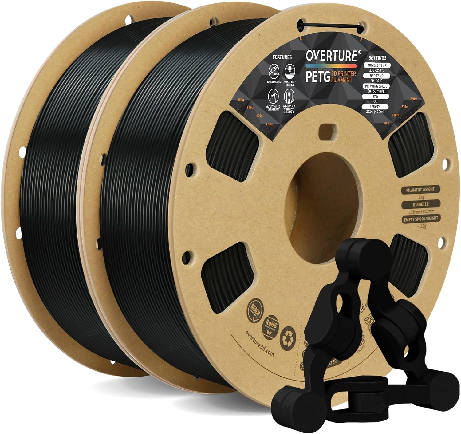 OVERTURE PETG 3D Printer Filament 1.75mm, Neatly Wound Durable PETG 2kg Spool (4...