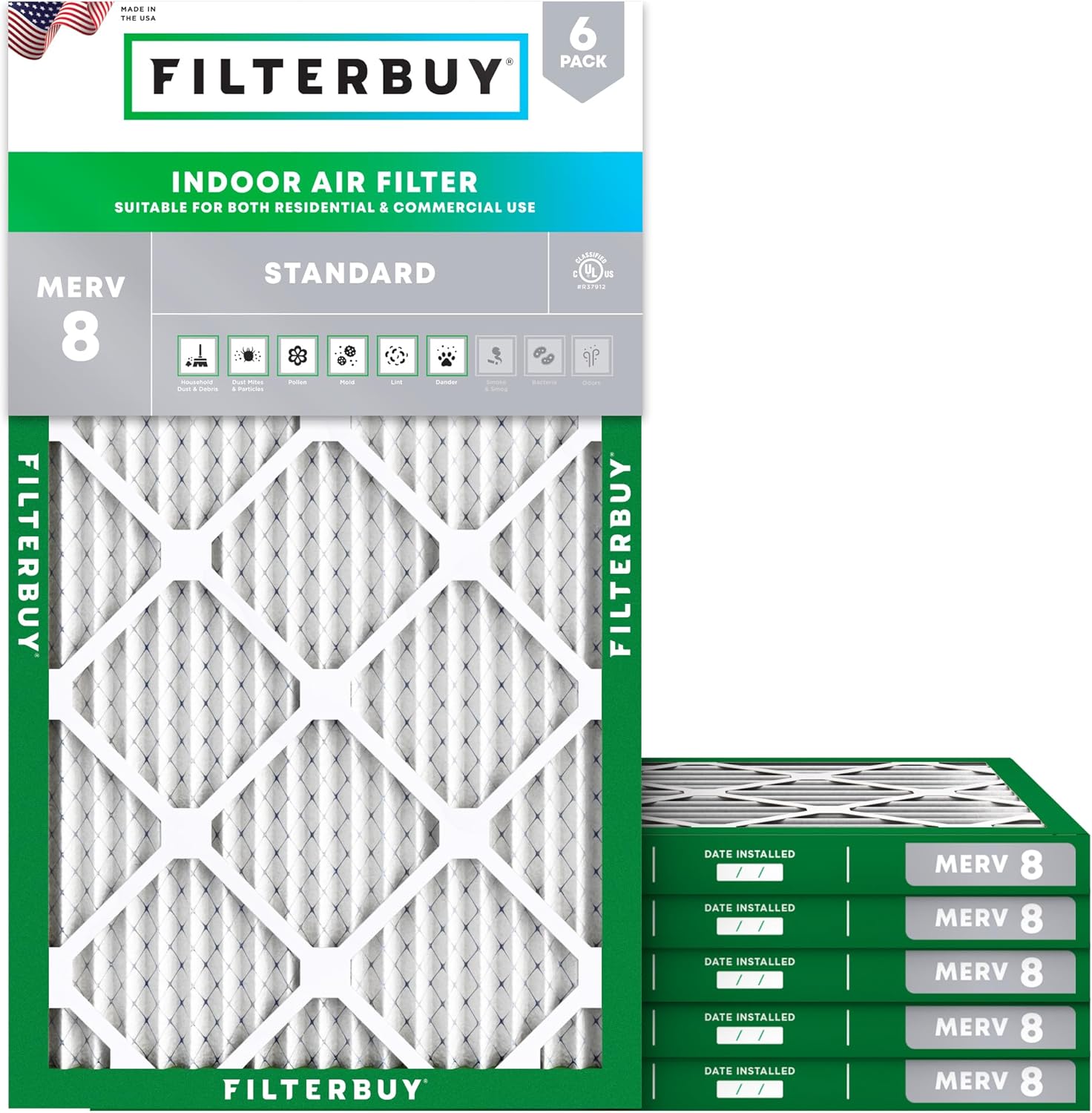 High-Quality Filterbuy 8x24x1 Air Filter, Special Air Filters with MERV 8 Dust D...