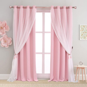 Double Layered Blackout Pink Curtains - Princess G...