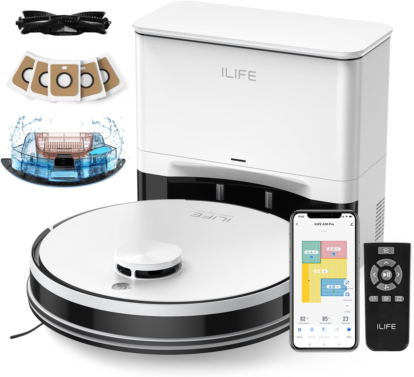 Top-of-the-Line ILIFE A30 Pro Robot Vacuum, Advanced Vacuum and Mop with Self Em...