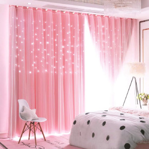 UNISTAR 2 Panels Stars Blackout Curtains for Bedro...