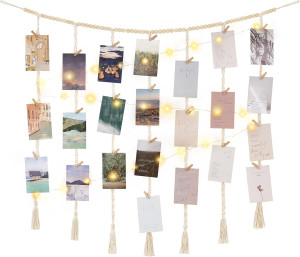 Mkono Macrame Hanging Photo Display Wall Decor wit...