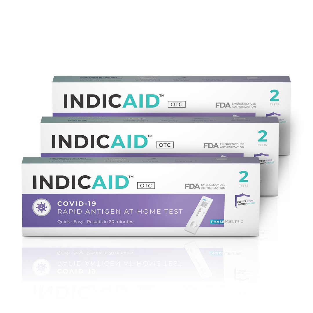 INDICAID COVID-19 Antigen Rapid Test, 6 Tests in 3 Individual Packs, FDA EUA Aut...