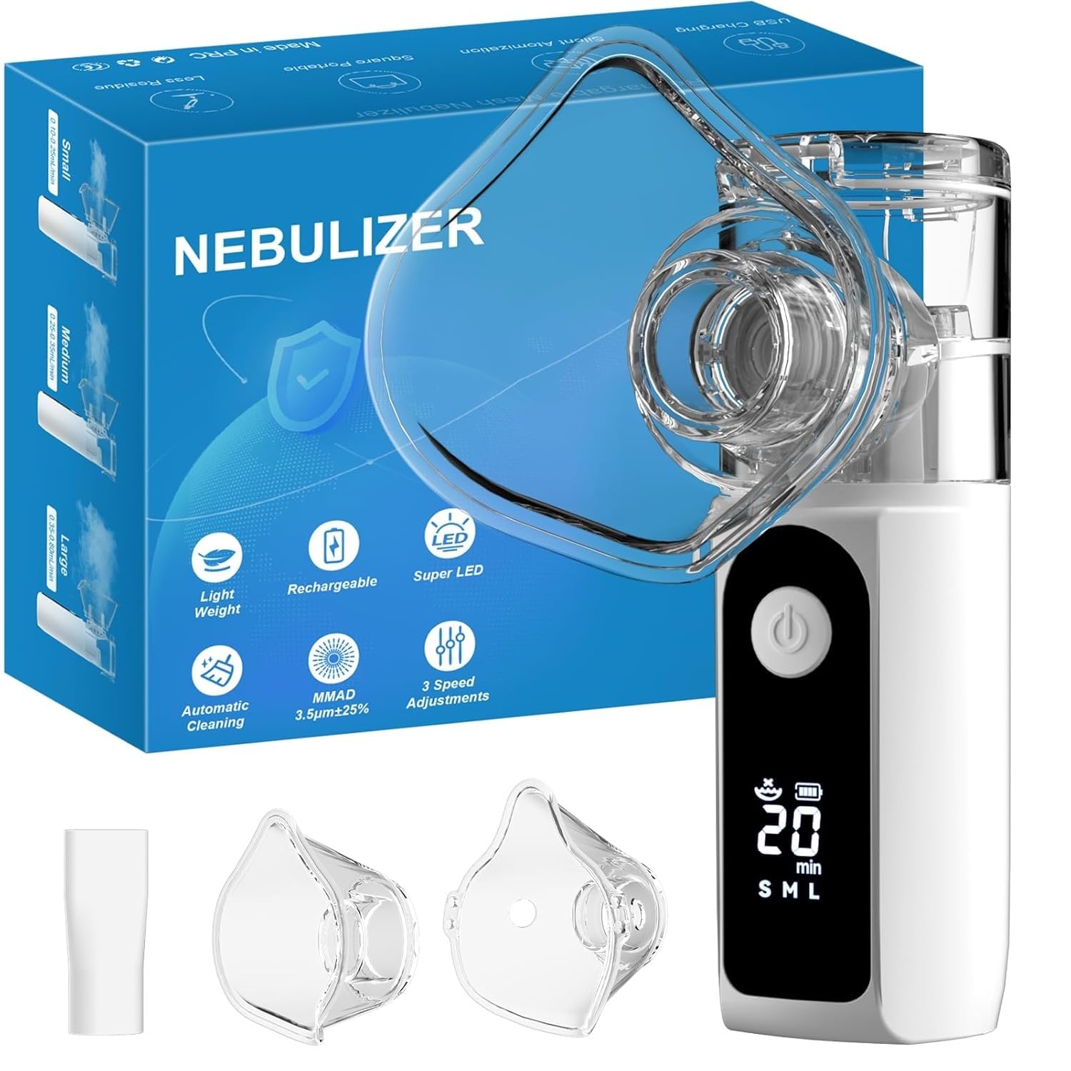 Portable Nebulizer for Adults and Kids with Smart LED Display, 3 Modes & Auto-Cl...