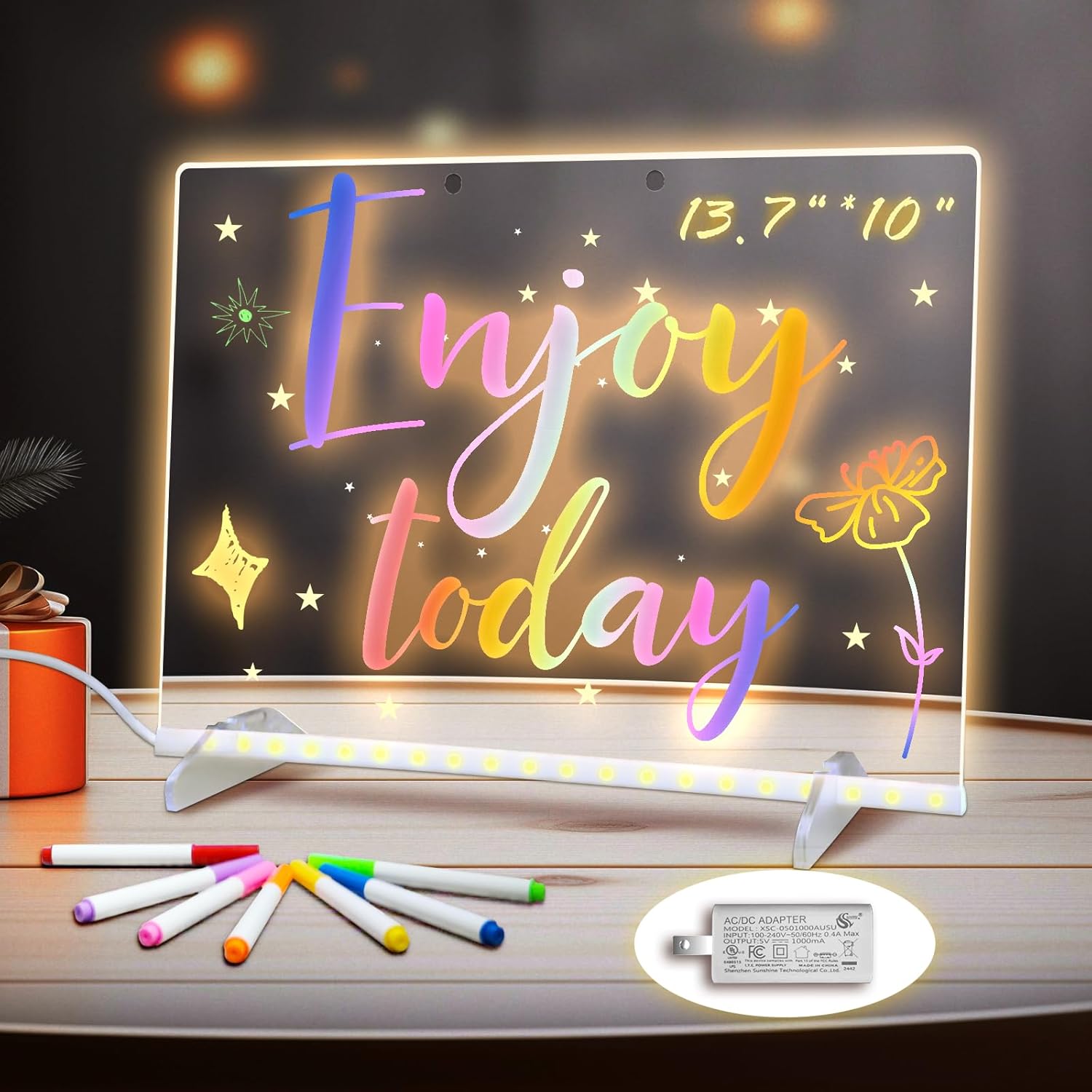 LED Note Board with Colors, 13.7"X10" 4 Modes &7 Colors Acrylic Dry Erase Boards...