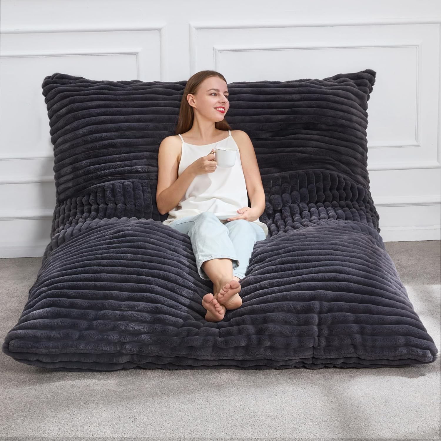 Hobestluk 3 in 1 Bean Bag Chair Giant Bean Bag Chairs Convertible Bean Bag Floor...