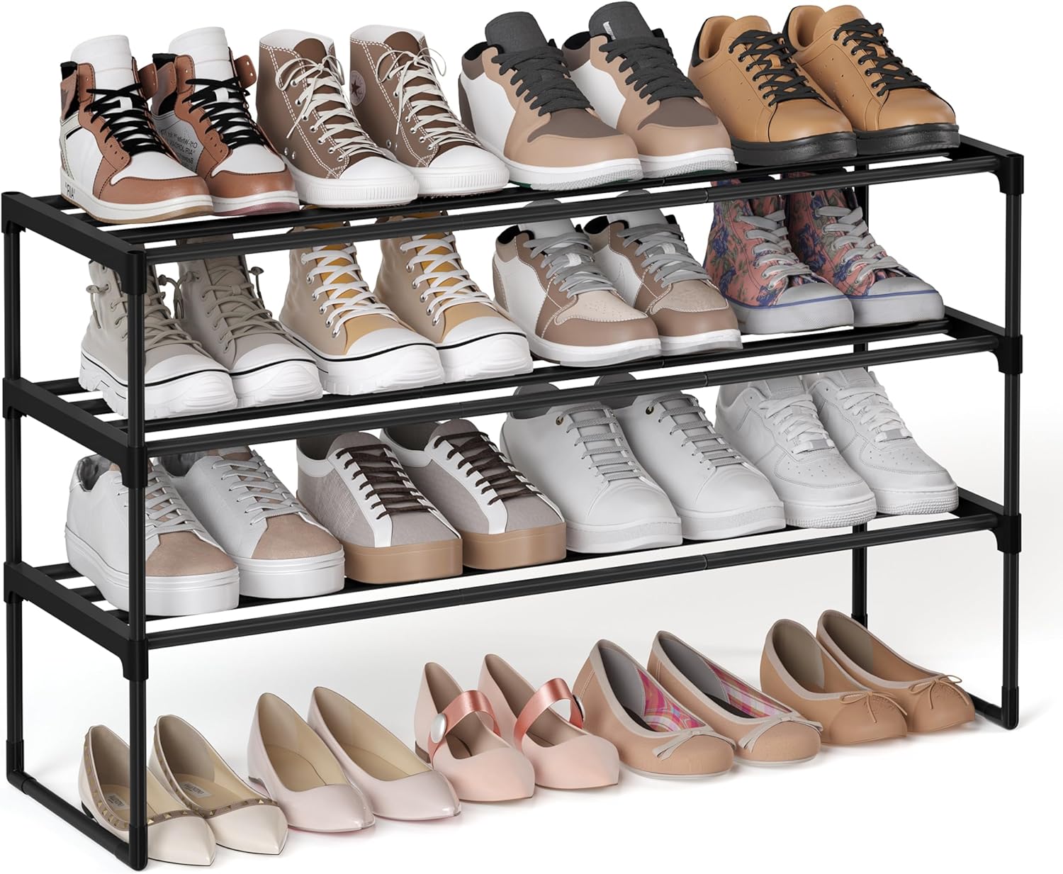 SONGMICS 3-Tier Shoe Rack, Shoe Storage Organiser, Metal Storage Rack, Upright o...