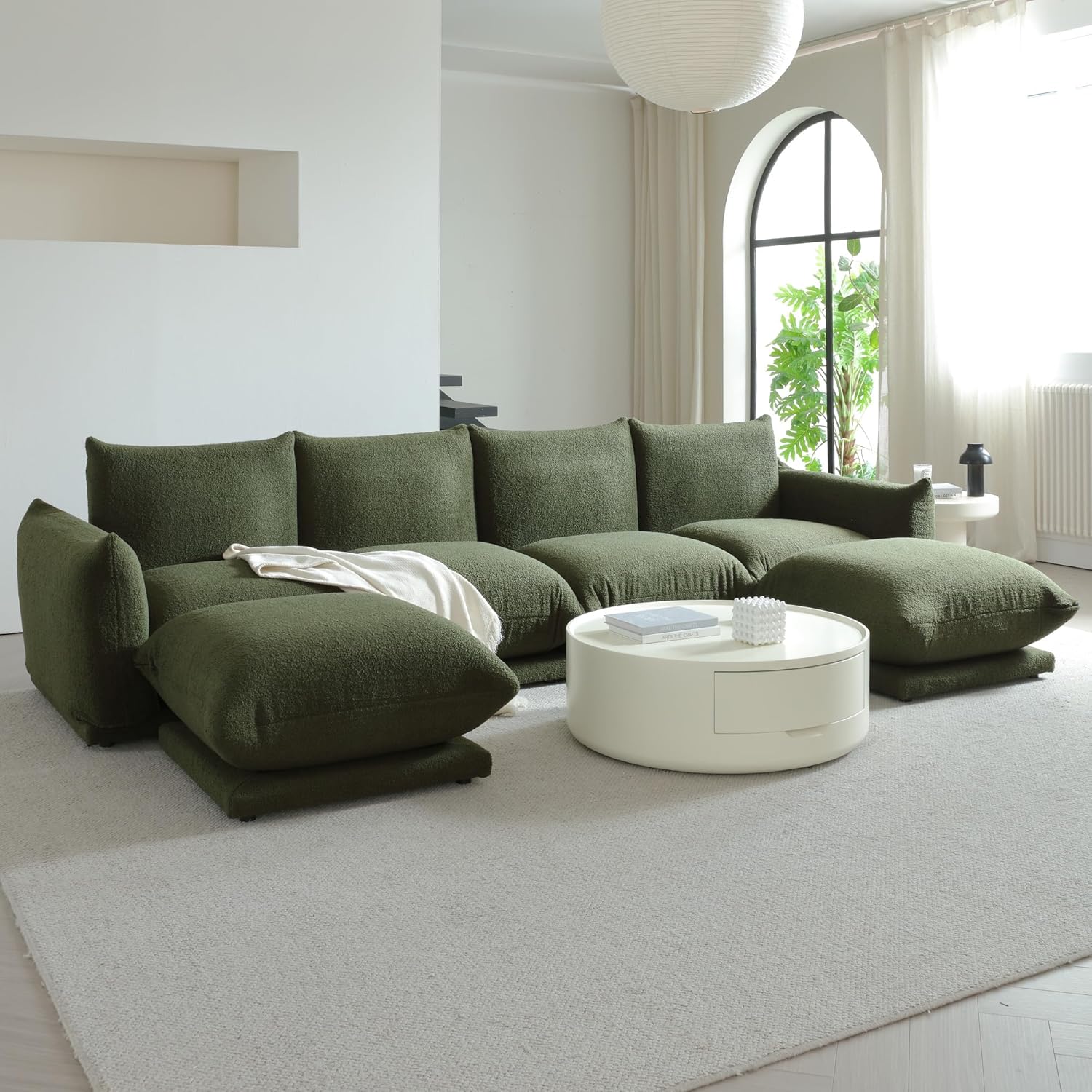 Modular Sectional Sofa, 4 Seater U Shaped Couch, 129" Boucle Sherpa Cloud Couch...