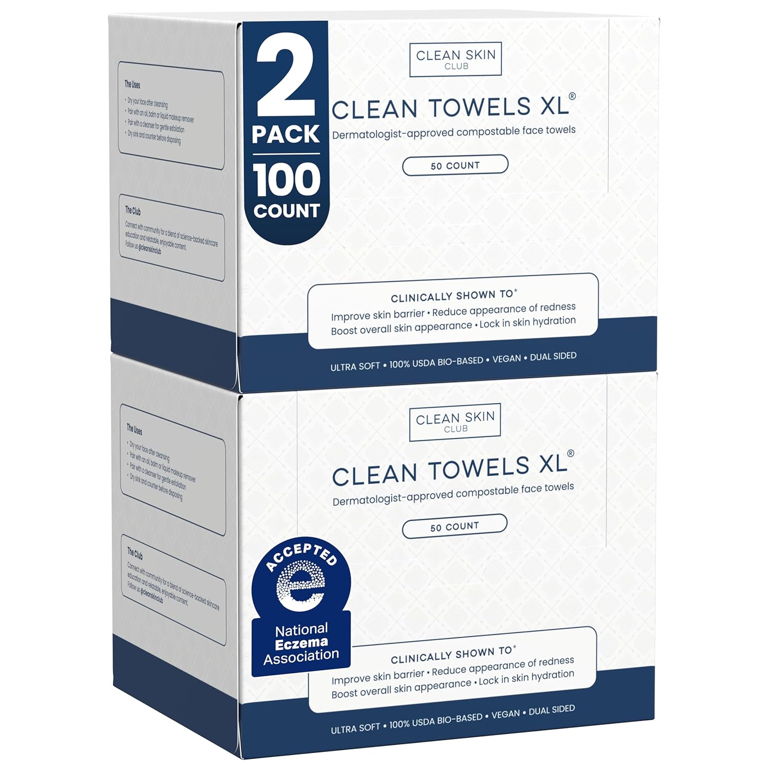 Clean Skin Club Clean Towels XL®, 100% USDA Biobased Face Towel, Disposable Face...
