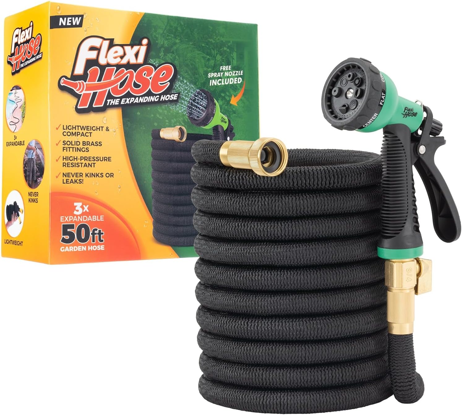 Flexi Hose Lightweight Garden Hose, 50FT - Expandable Hose with 8 Function Nozzl...
