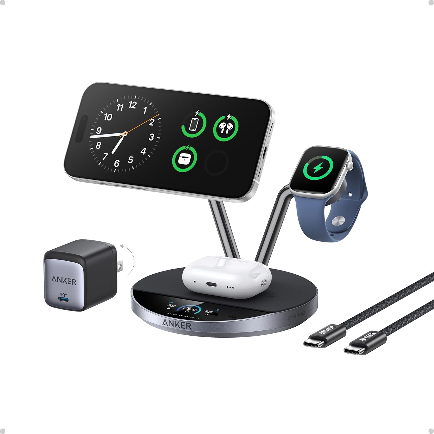 Anker Prime MagSafe Charger Compatible, 3-in-1 Charging Station, Qi2 25W Certifi...
