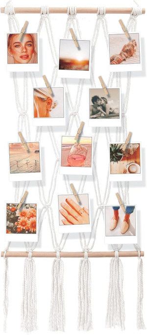 Hanging Photo Display Macrame Wall Boho Decor with...
