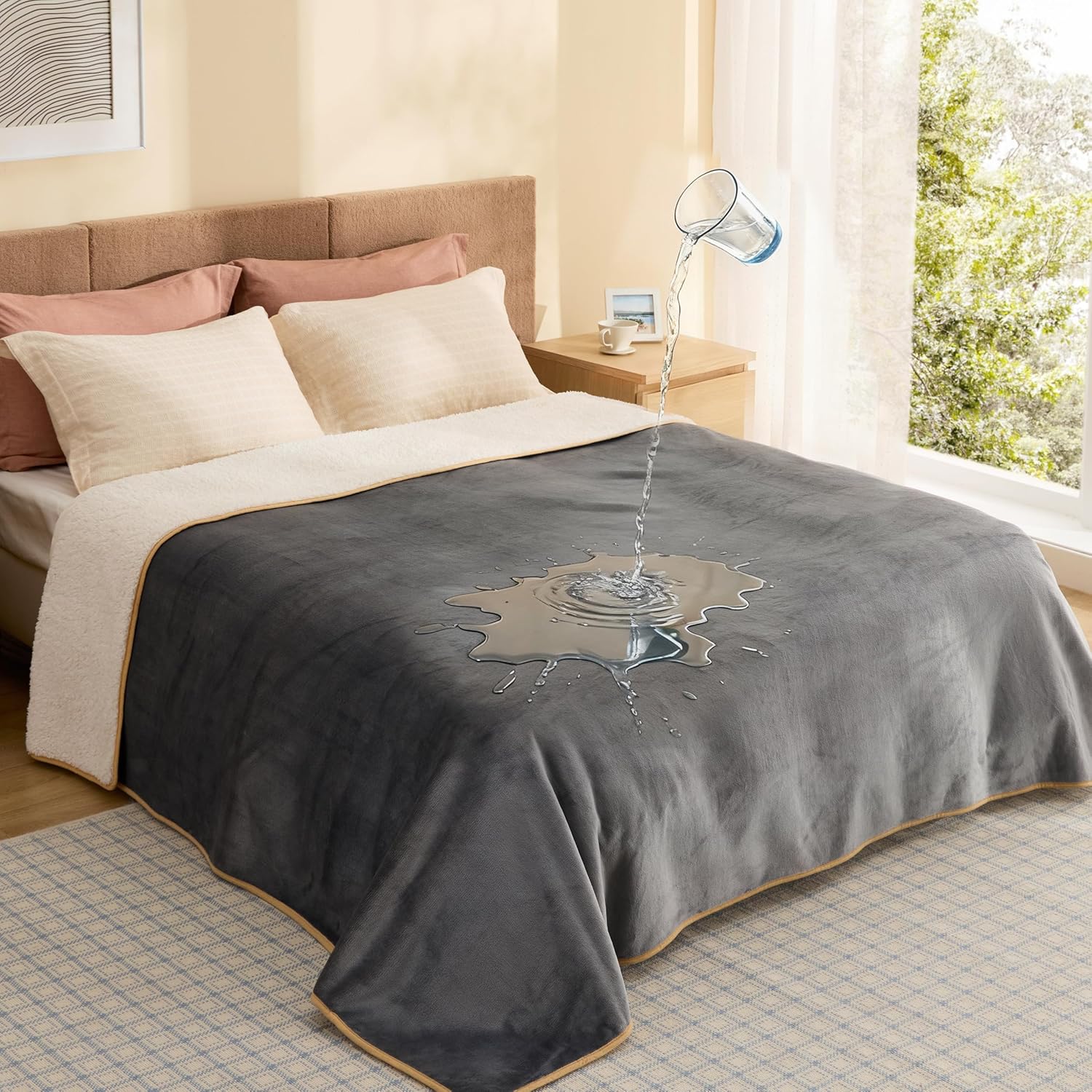 Bedsure Waterproof Blanket for Bed Intimacy- Sherpa Fleece Waterproof Dog Blanke...