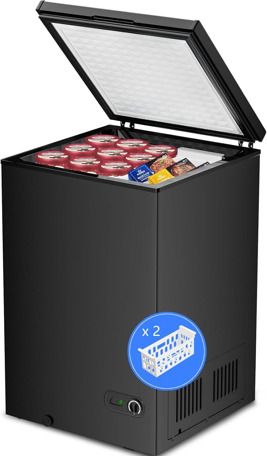 Kismile 3.5 Cubic Feet Chest Freezer with 2 Removable Baskets Free Standing Top...